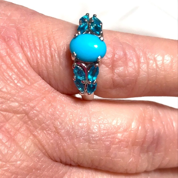 Real Sleeping Beauty w/ Paraiba colored Apatite Sz 5 - Picture 6 of 9